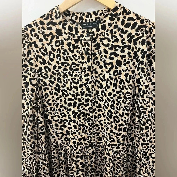 ASOS Design Leopard Button Down Tiered Smock Maxi Dress, Size 4 NWT - Picture 3 of 12